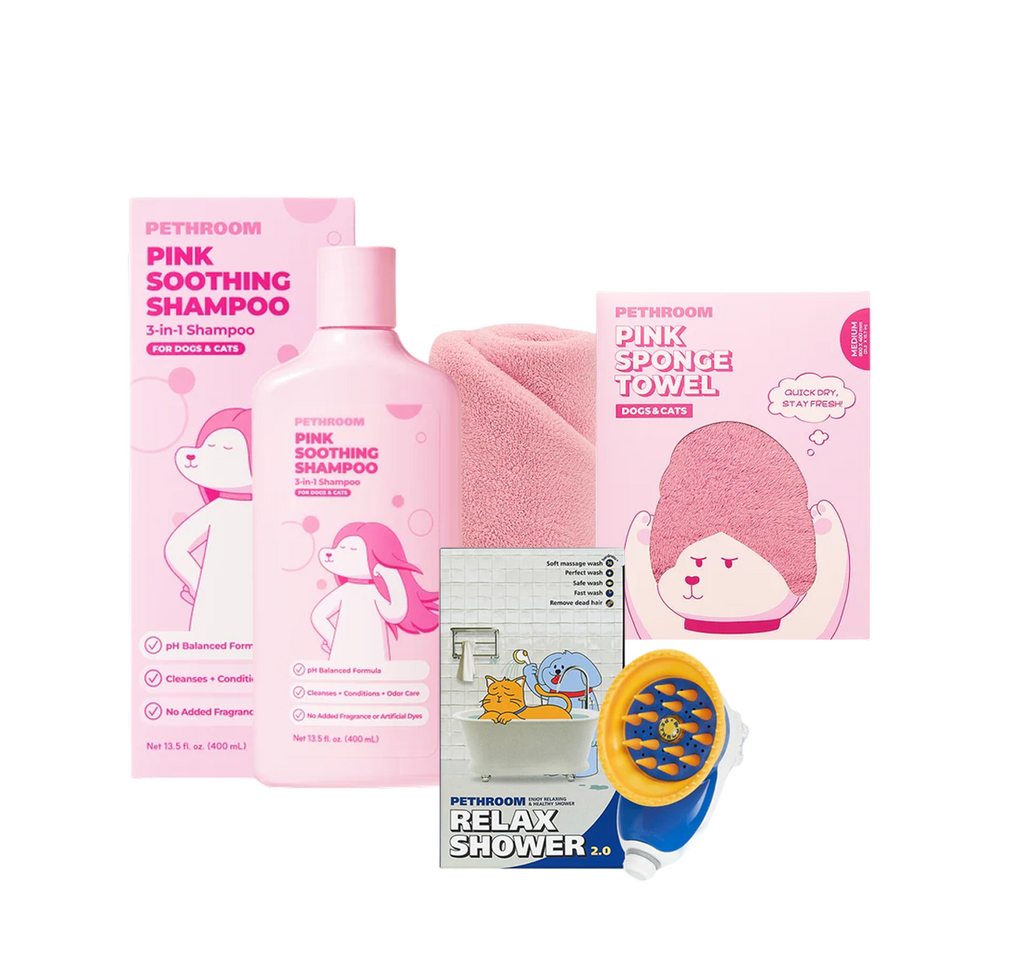 Pink Shower Bundle - Pink Shampoo & Relax Shower 2.0 & Pink Ultra Absorbent Pet Towel (L)