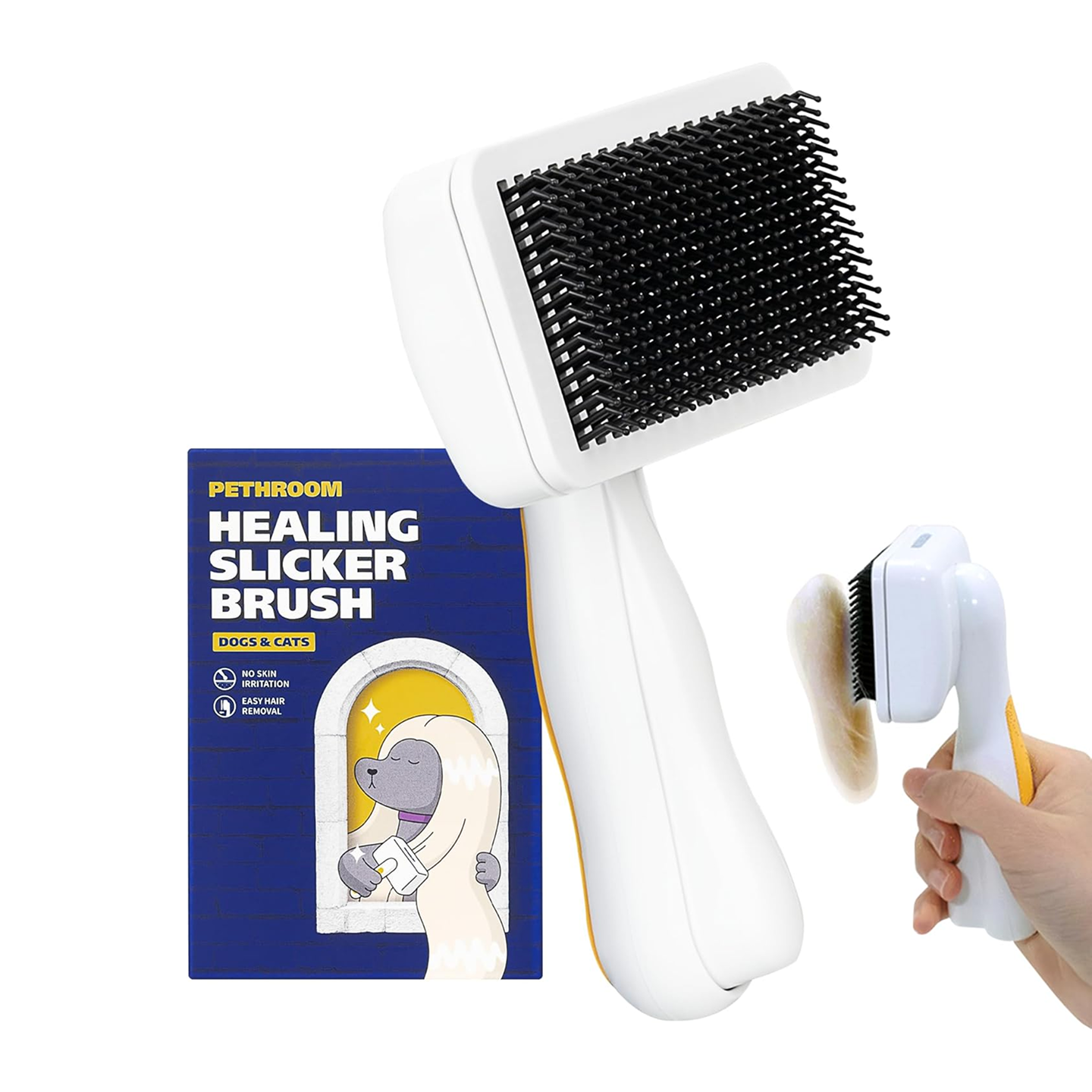 PETHROOM Pet Healing Slicker Brush with One-Touch Clean Button